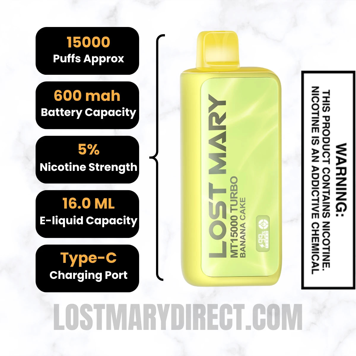 Banana Cake Lost Mary MT15000 TURBO Vape Specifications
