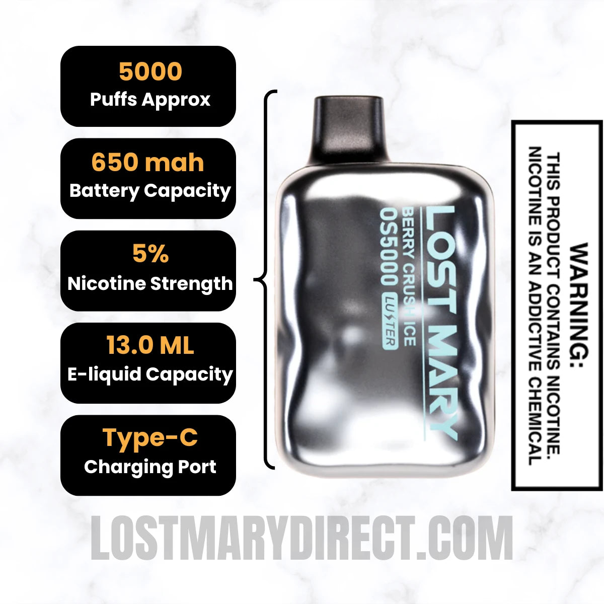 Berry Crush Ice Lost Mary OS5000 Luster Edition Vape Specifications