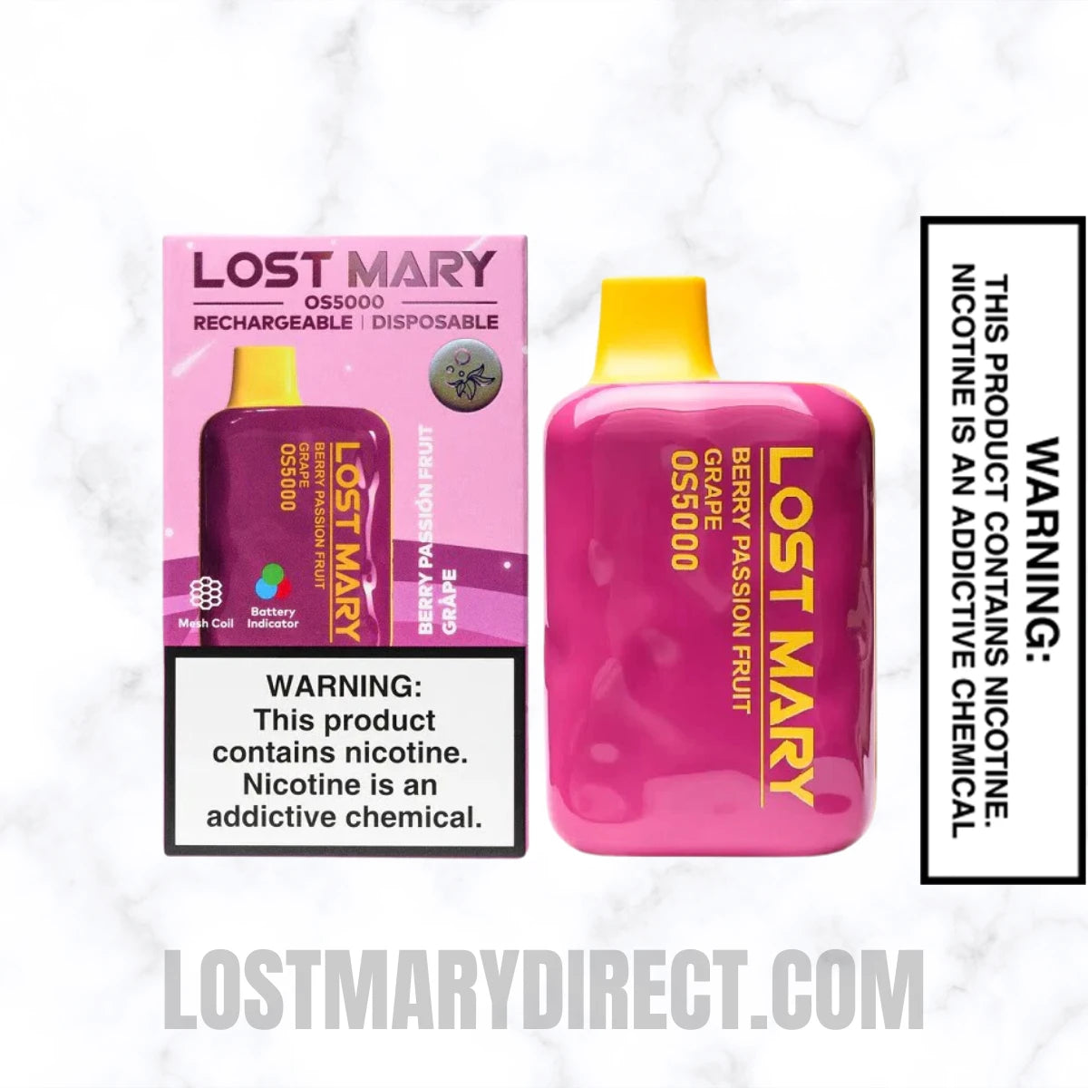 Berry Passion Fruit Grape Lost Mary OS5000 Disposable Vape With Package Box