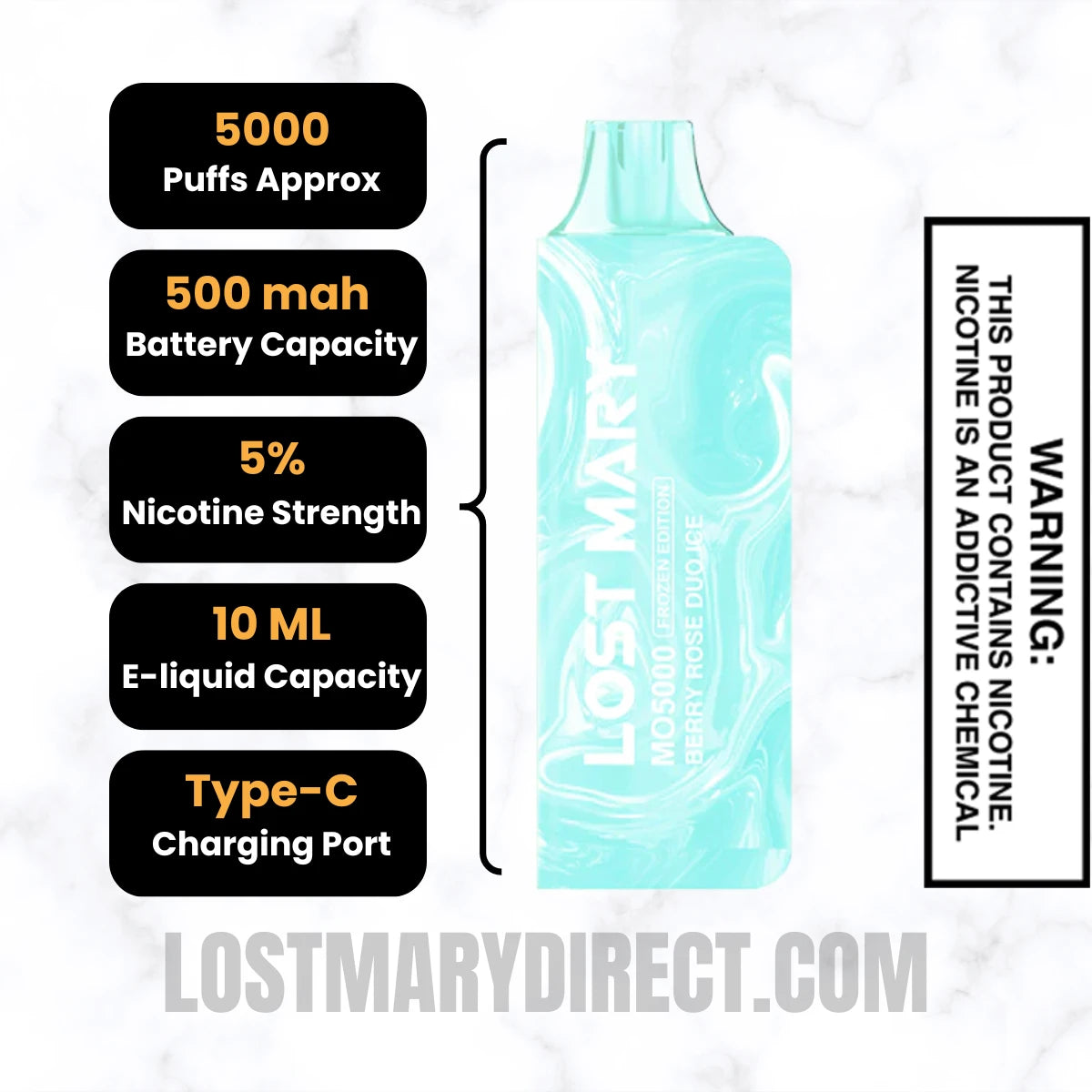 Berry Rose Duo Ice Lost Mary MO5000 Frozen edition Vape Specifications