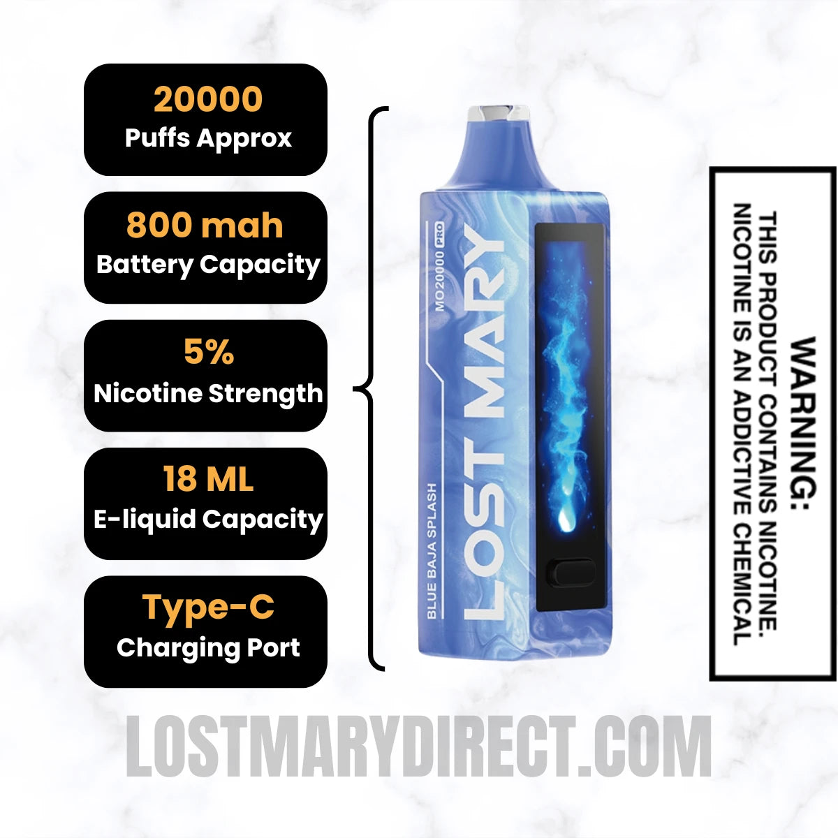 Blue Baja Splash Lost Mary MO20000 PRO Diposable Vape Specifications