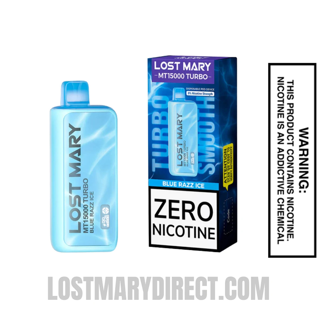 Blue Razz Ice Lost Mary MT15000 Turbo Vape - 0% Nic With Package Box