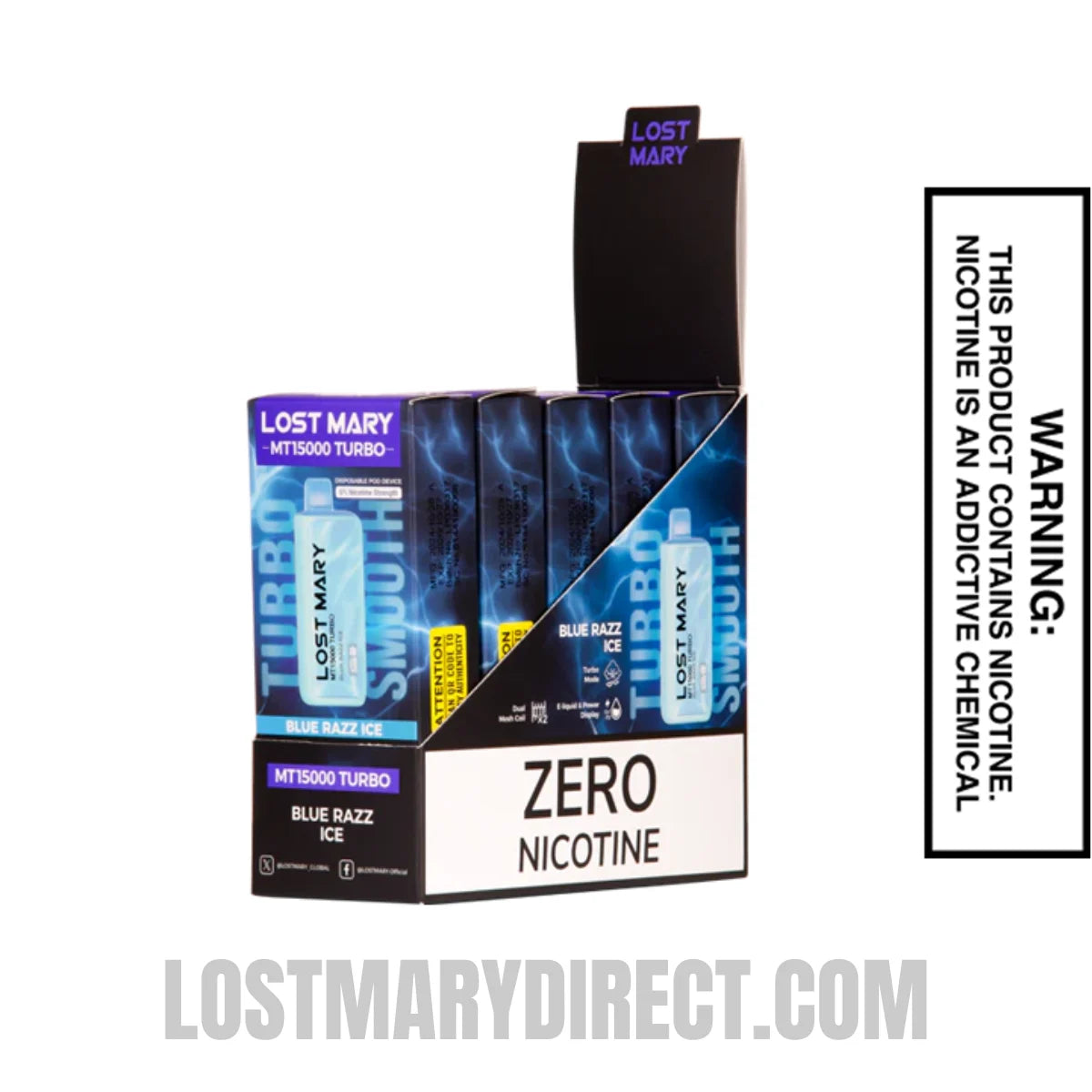 Blue Razz Ice Lost Mary MT15000 Turbo Vape - 0% Nic with bundle boc