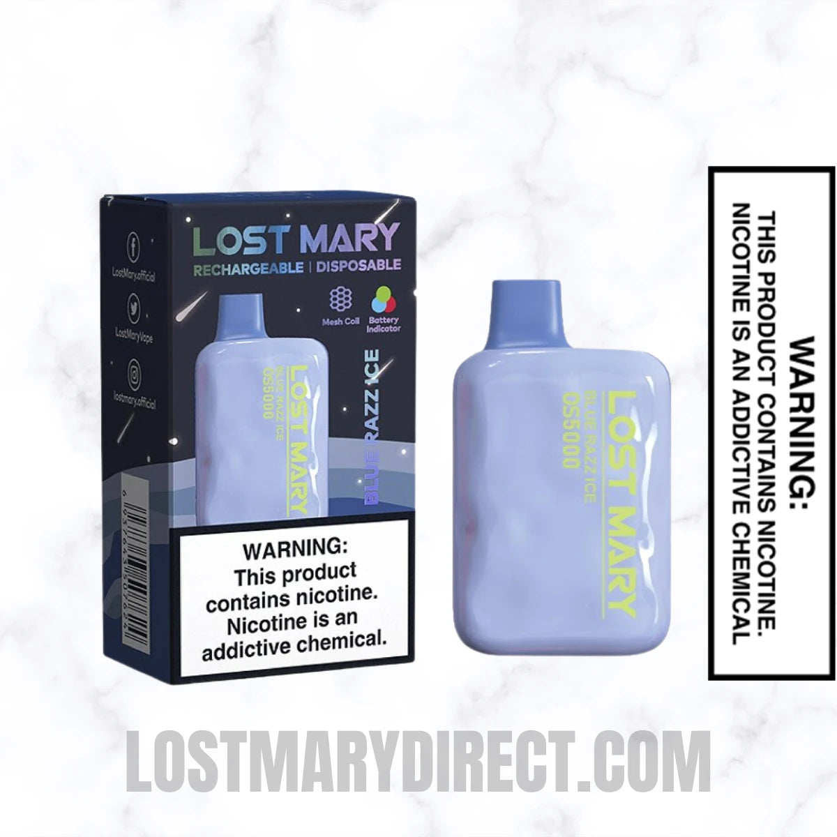 Blue Razz Ice Lost Mary OS5000 Disposable Vape With Package Box