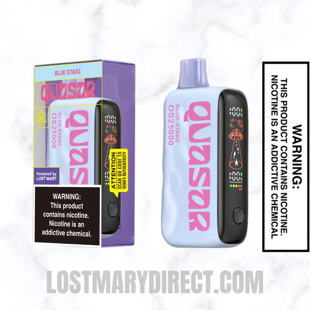 Blue Starz Lost Mary Quasar OS25000 Diposable Vape with package box