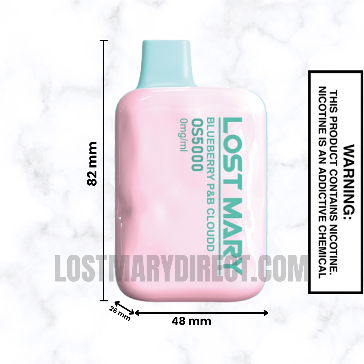 Blueberry P&B Cloud Lost Mary OS5000 Zero Nicotine Vape Dimension