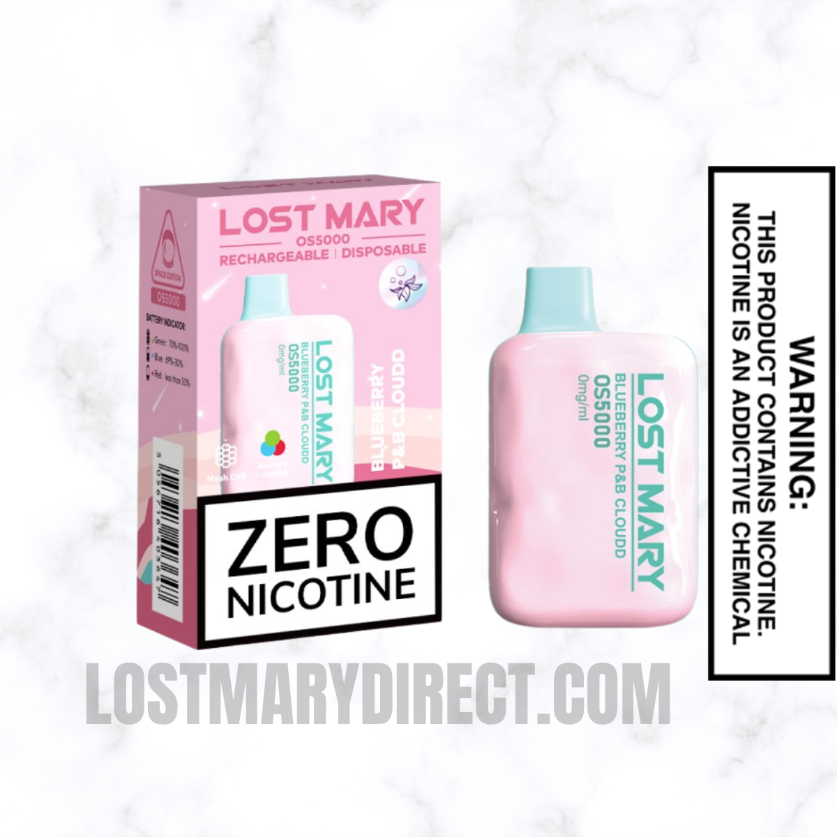 Blueberry P&B Cloud Lost Mary OS5000 Zero Nicotine Vape Package