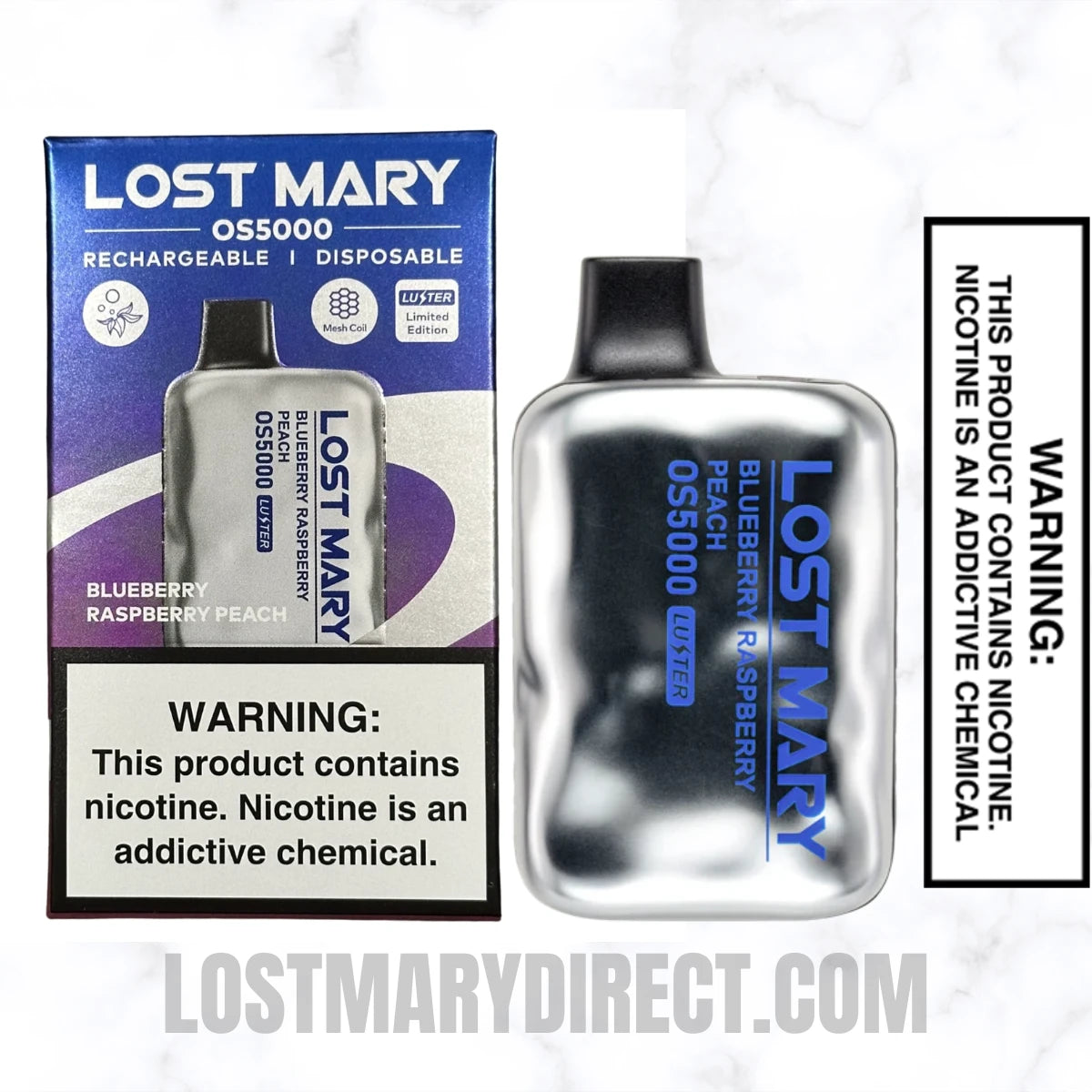 Blueberry Raspberry Peach Lost Mary OS5000 Luster Edition Vape With Package Box