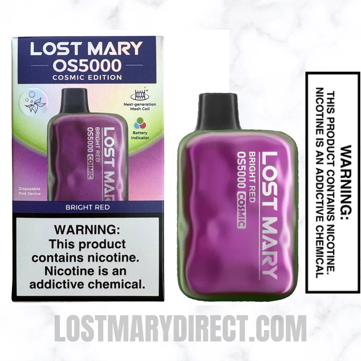 Bright Red Lost Mary OS5000 Cosmic Edition Vape With Package Box