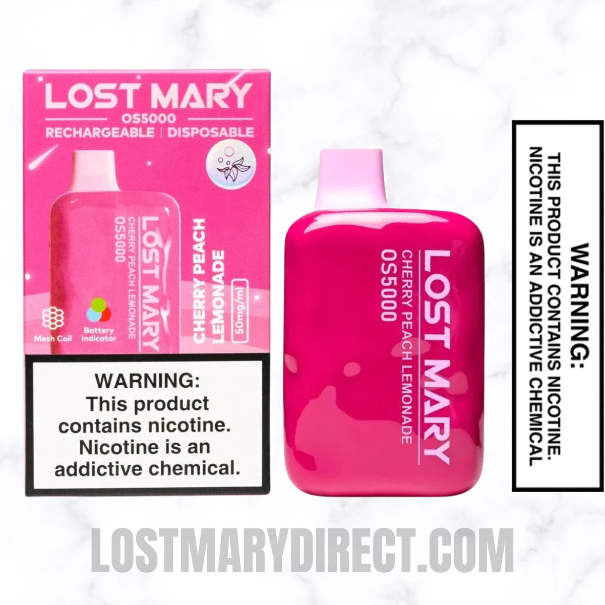 Cherry Peach Lemonade Lost Mary OS5000 Disposable Vape With Package Box