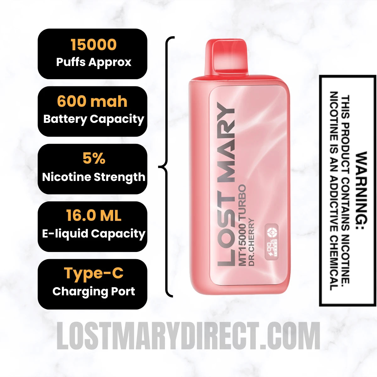 Dr. Cherry Lost Mary MT15000 TURBO Vape Specifications