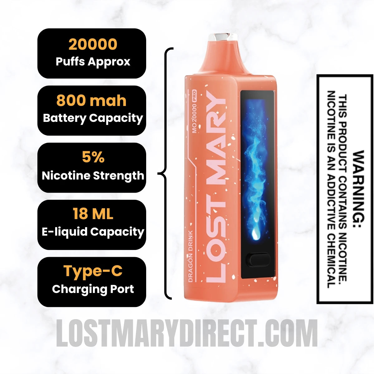 Dragon Drink Lost Mary MO20000 PRO Diposable Vape Specifications