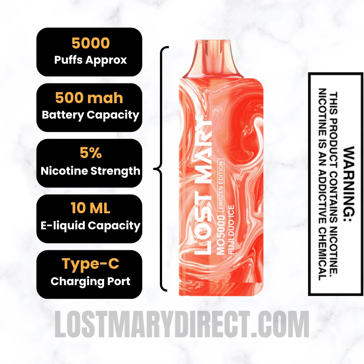 Fuji Duo Ice Lost Mary MO5000 Disposable Vape Specifications