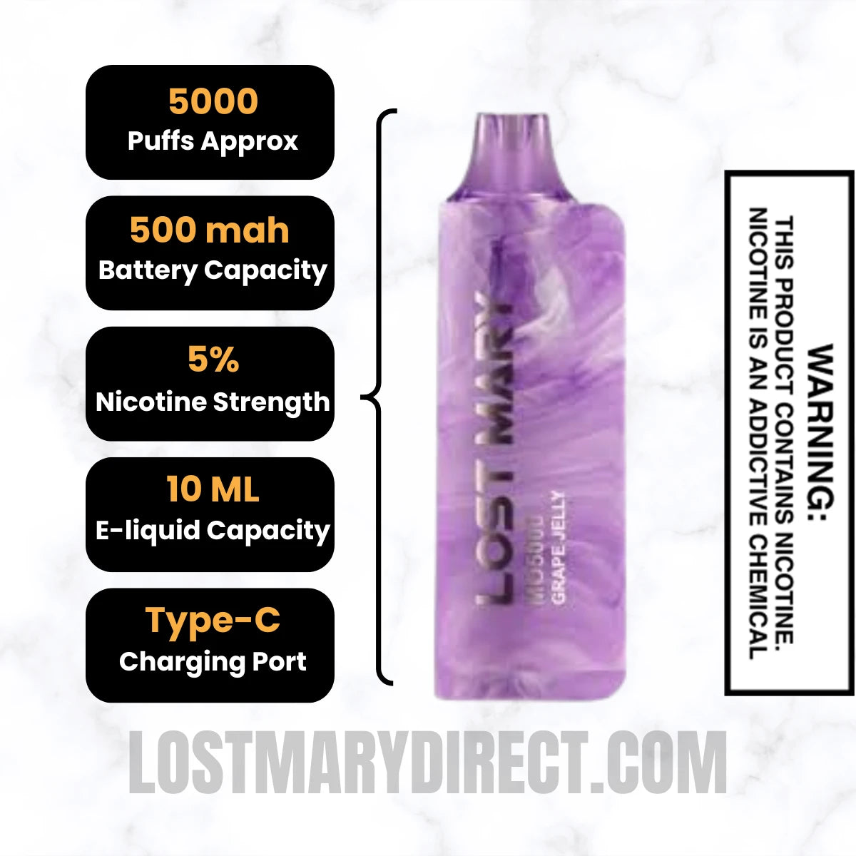 Grape Jelly Lost Mary MO5000 Disposable Vape Specifications