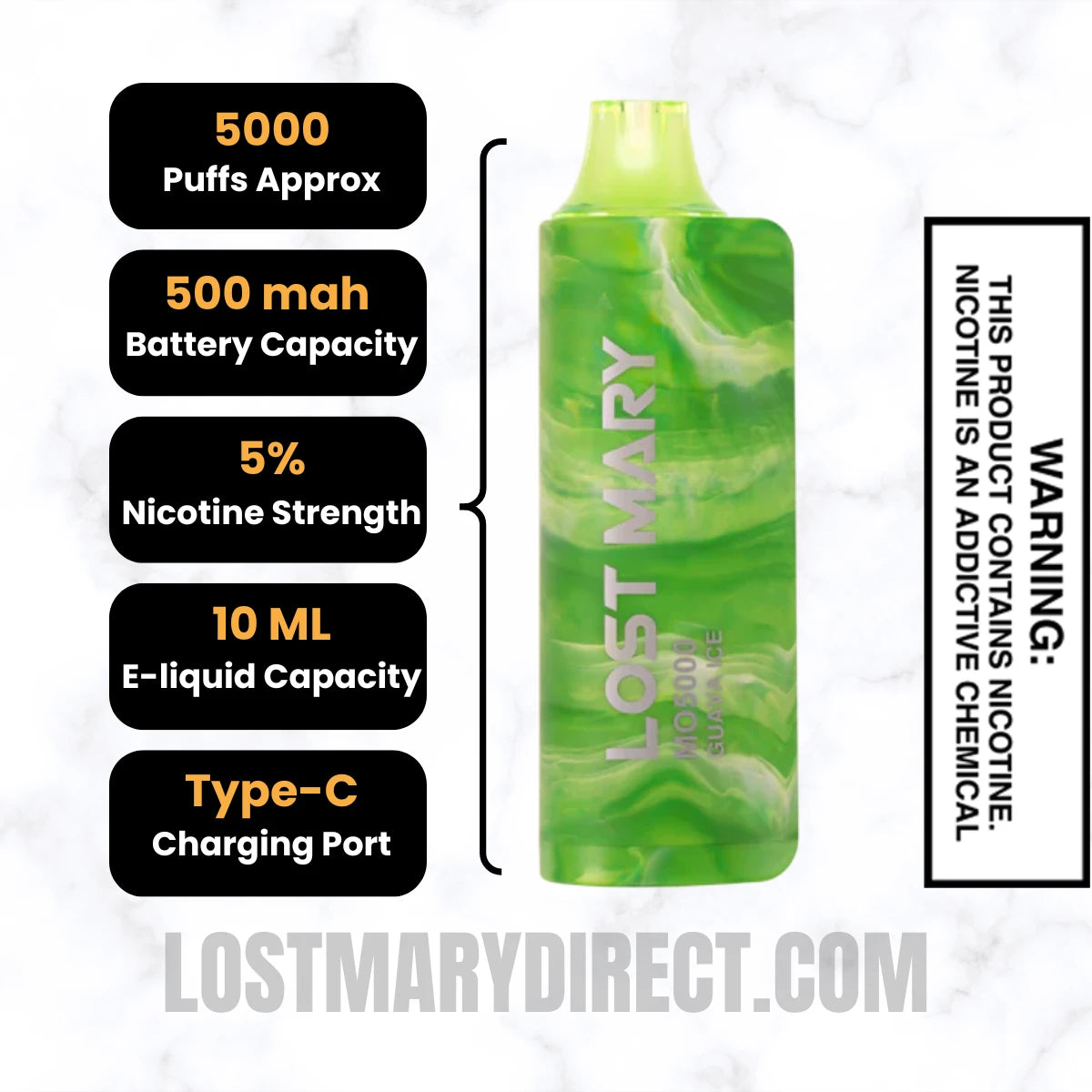 Guava Ice Lost Mary MO5000 Disposable Vape Specifications
