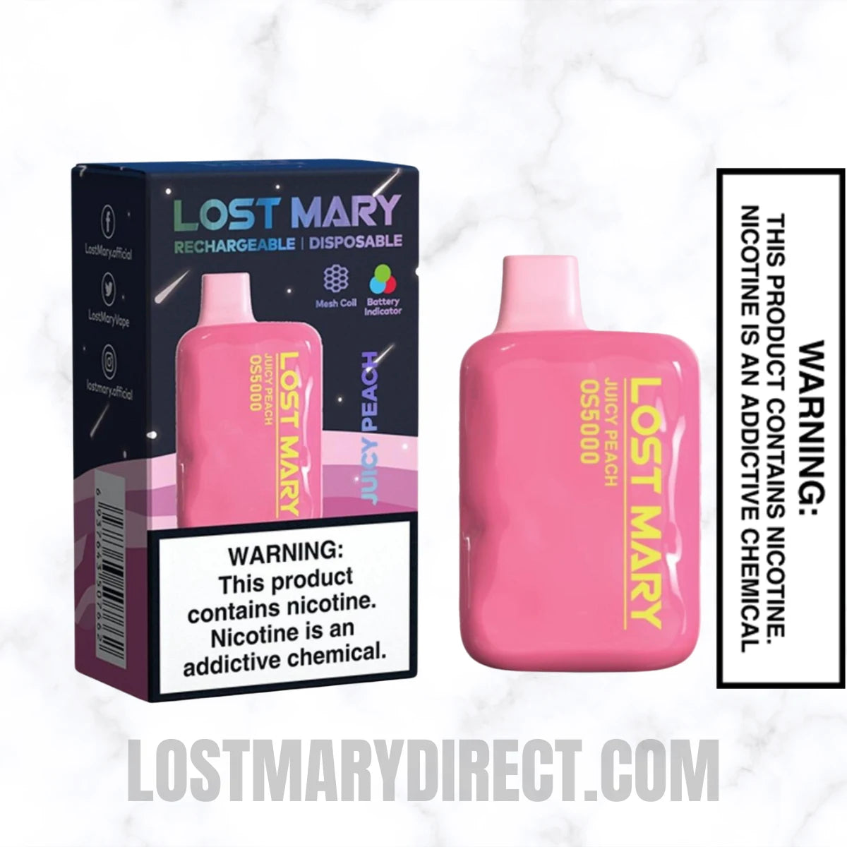 Juicy Peach Lost Mary OS5000 Disposable Vape With Package Box