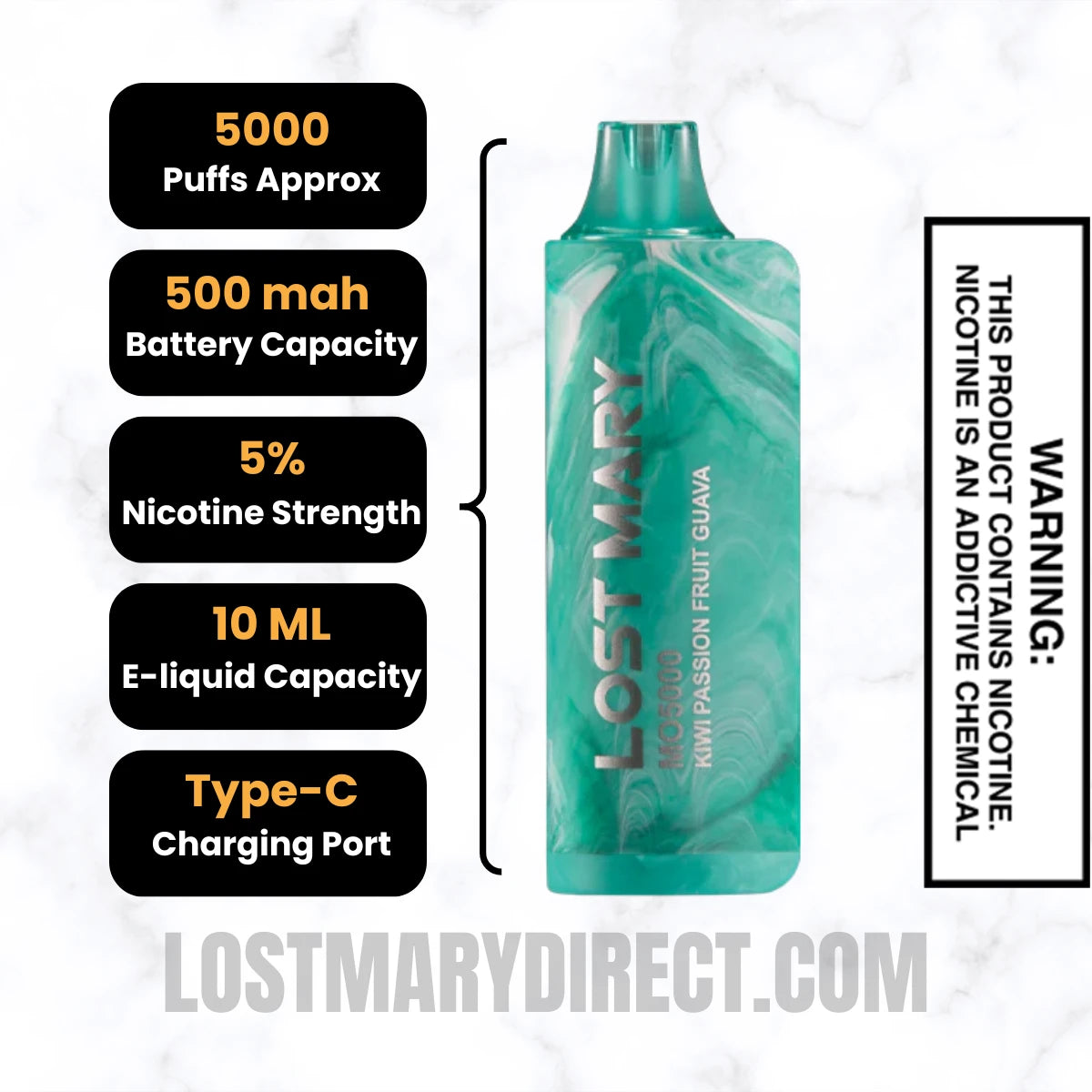 Kiwi Fuse Lost Mary MO5000 Disposable Vape Specifications