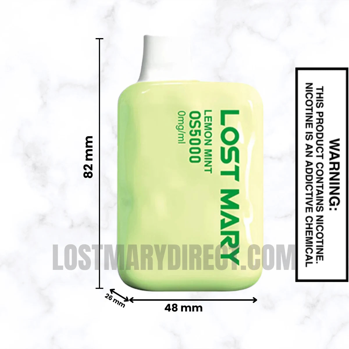 Lemon Mint Lost Mary OS5000 Zero Nicotine Vape Dimension