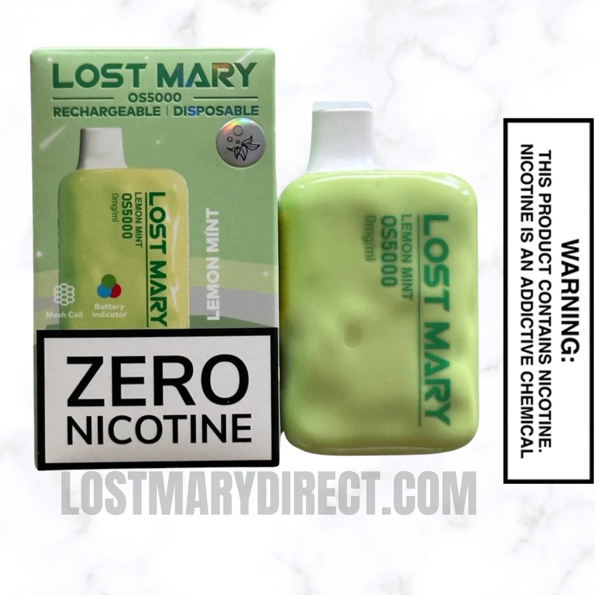 Lemon Mint Lost Mary OS5000 Zero Nicotine Vape Package