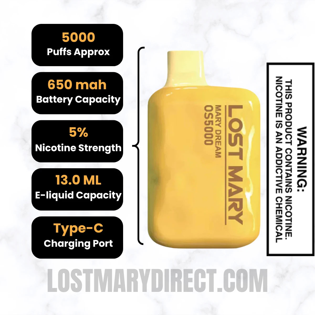 Mary Dream Lost Mary OS5000 Disposable Vape Specifications