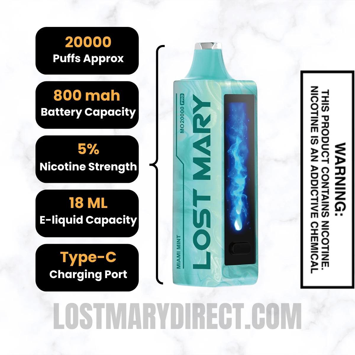 Miami Mint Lost Mary MO20000 PRO Diposable Vape Specifications