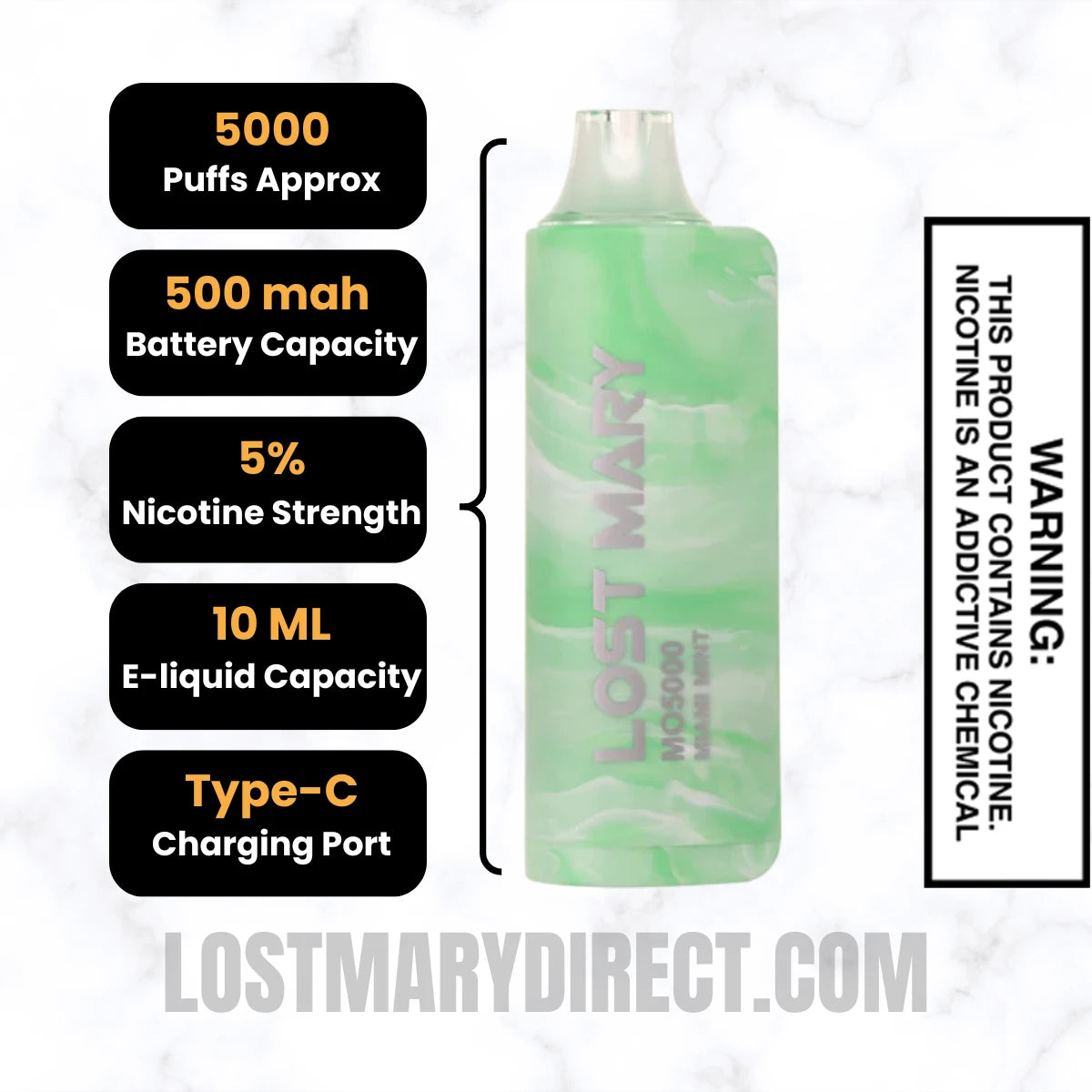 Miami Mint Lost Mary MO5000 Disposable Vape Specifications