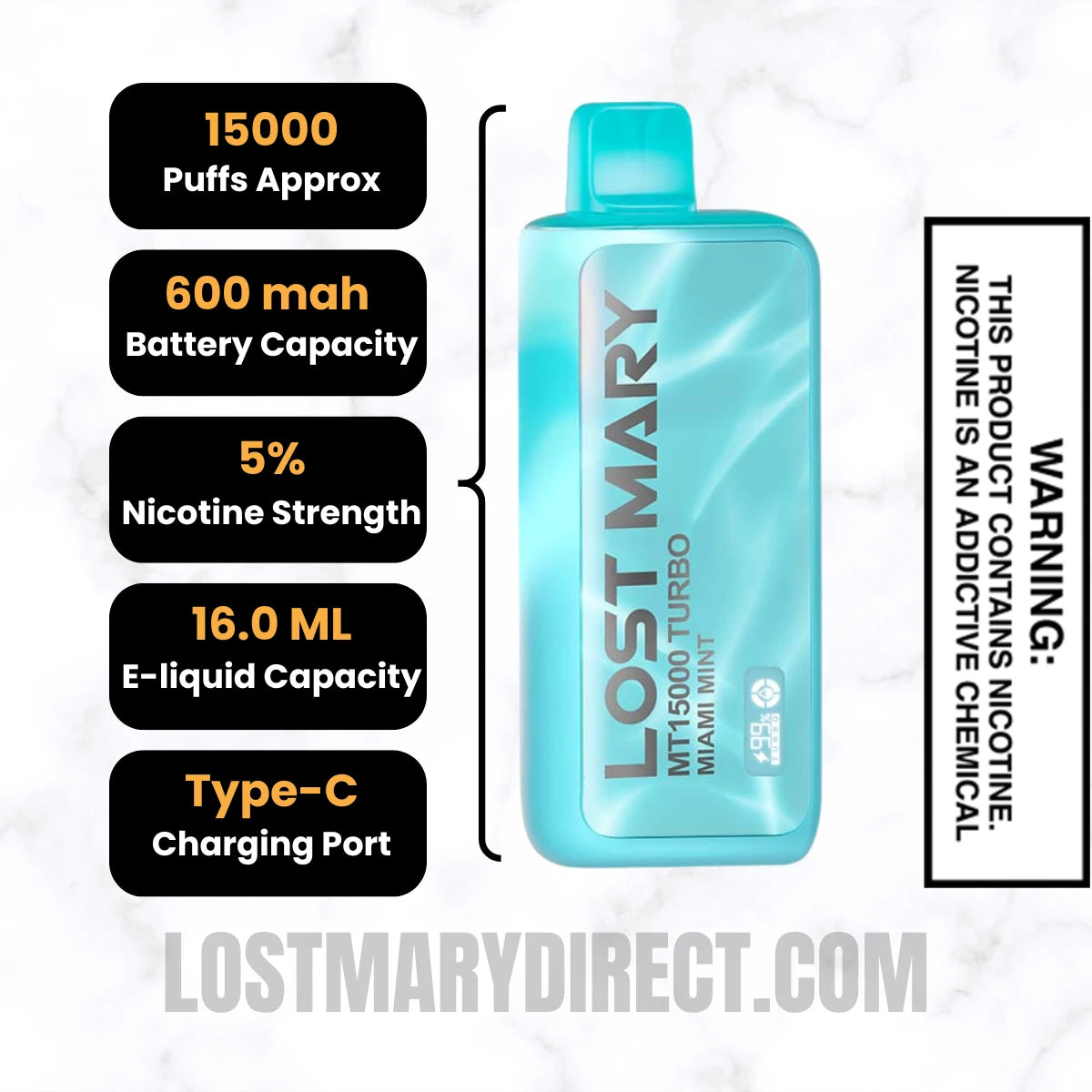 Miami Mint Lost Mary MT15000 TURBO Vape Specifications