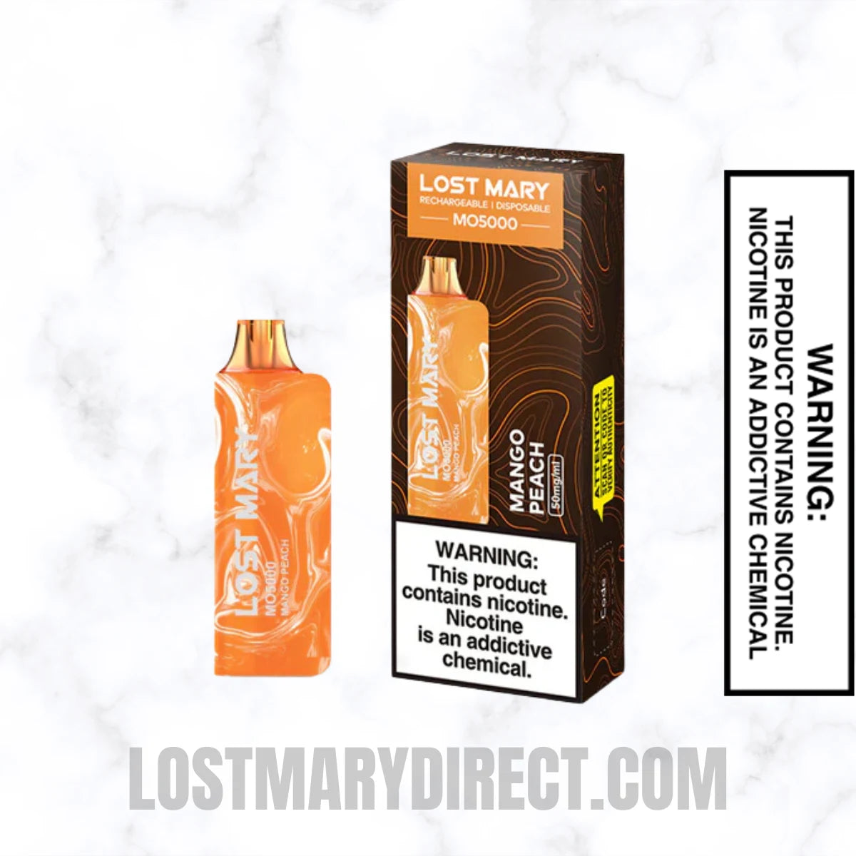 Peach Mango Lost Mary MO5000 Disposable Vape with package box