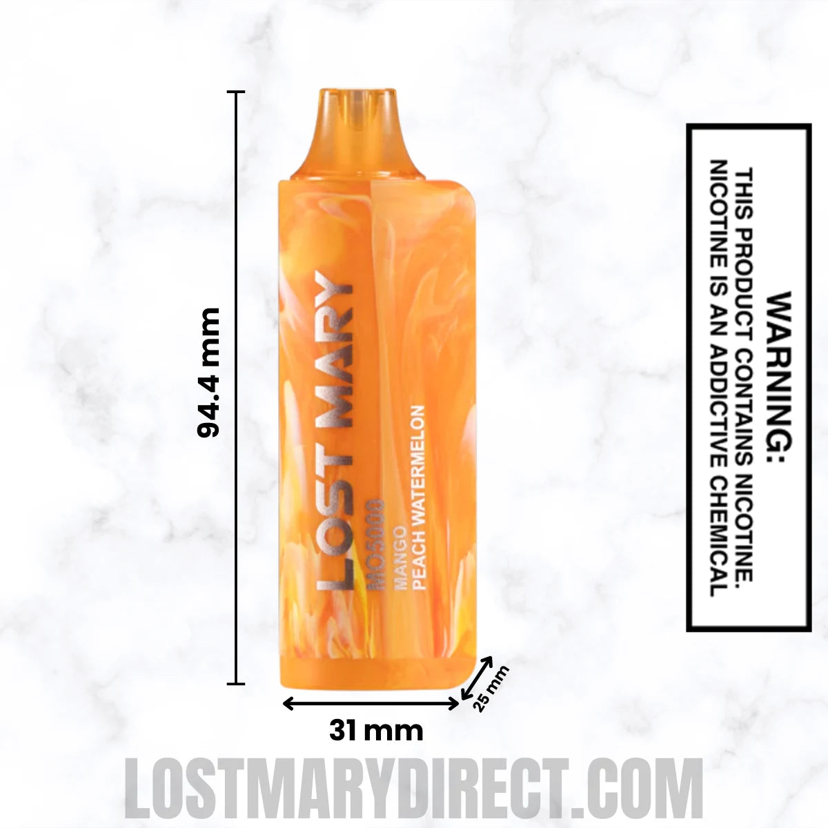 Peach Mango Watermelon Lost Mary MO5000 Disposable Vape Dimension