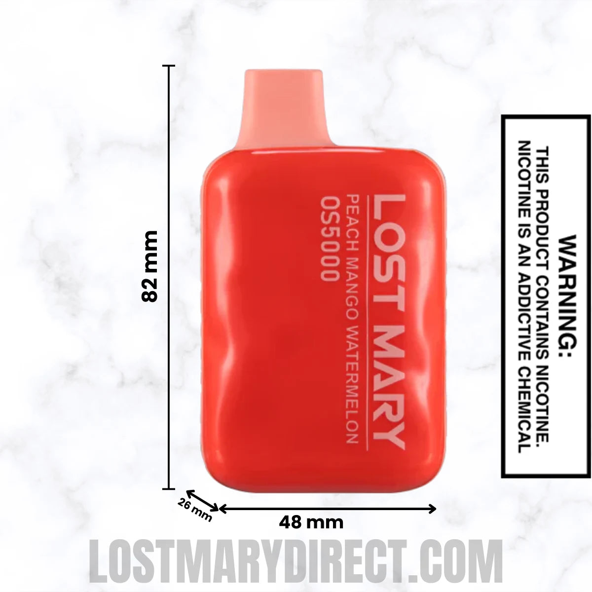 Peach Mango Watermelon Lost Mary OS5000 Disposable Vape Dimensions
