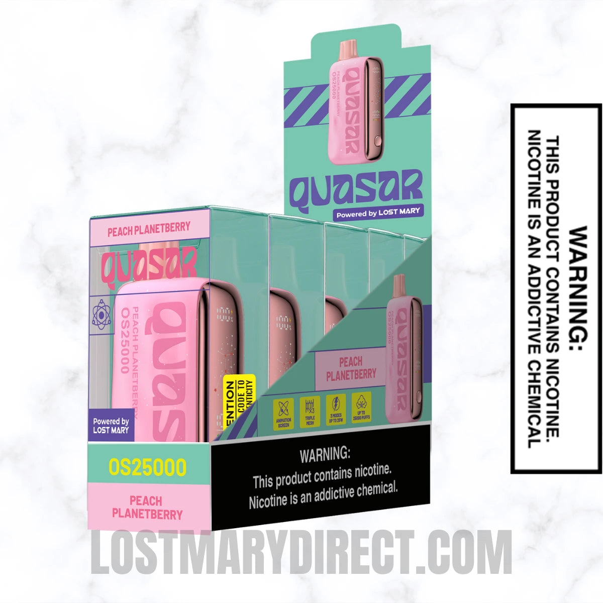 Peach Planetberry Lost Mary Quasar OS25000 Diposable Vape with pack of 5