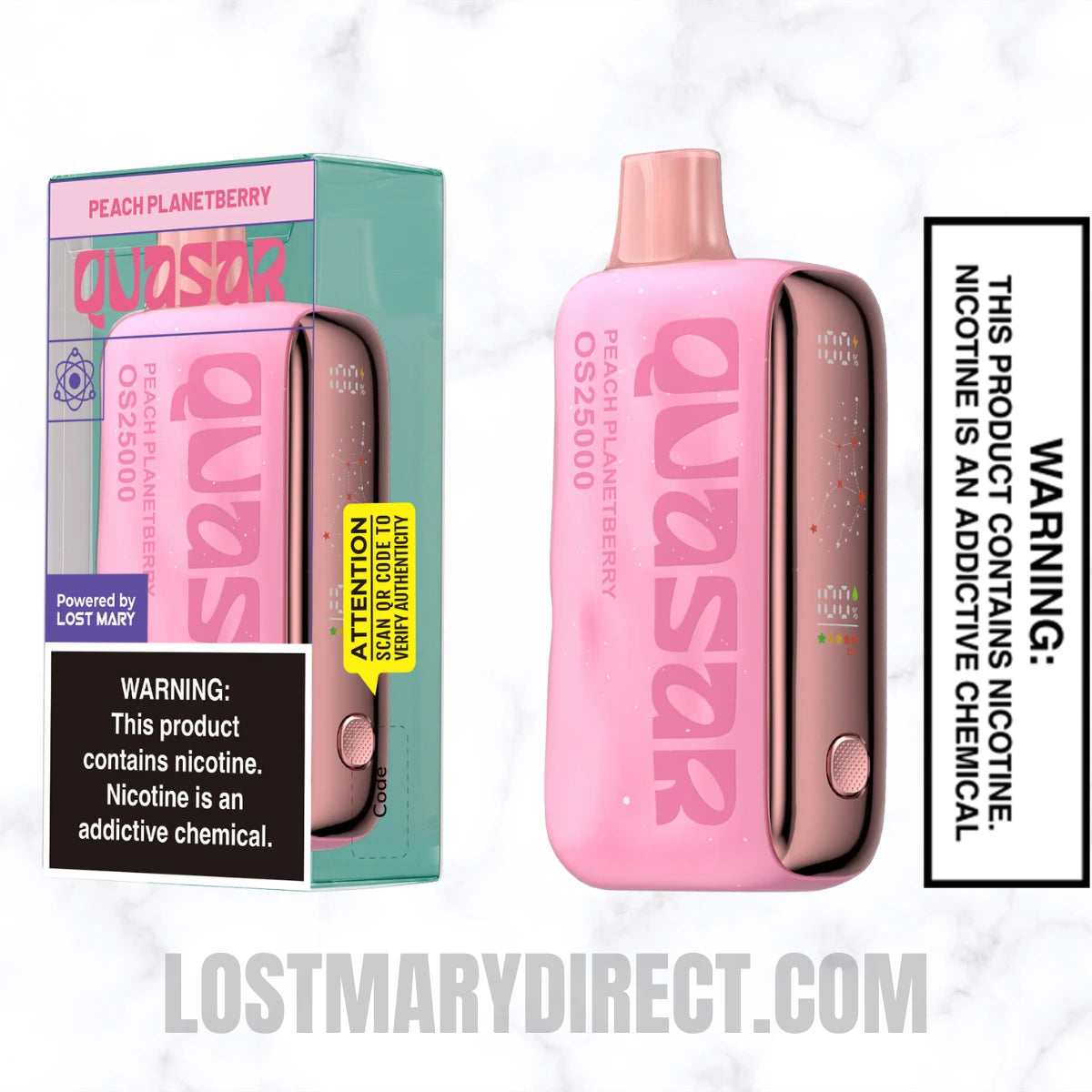 Peach Planetberry Lost Mary Quasar OS25000 Diposable Vape with package box