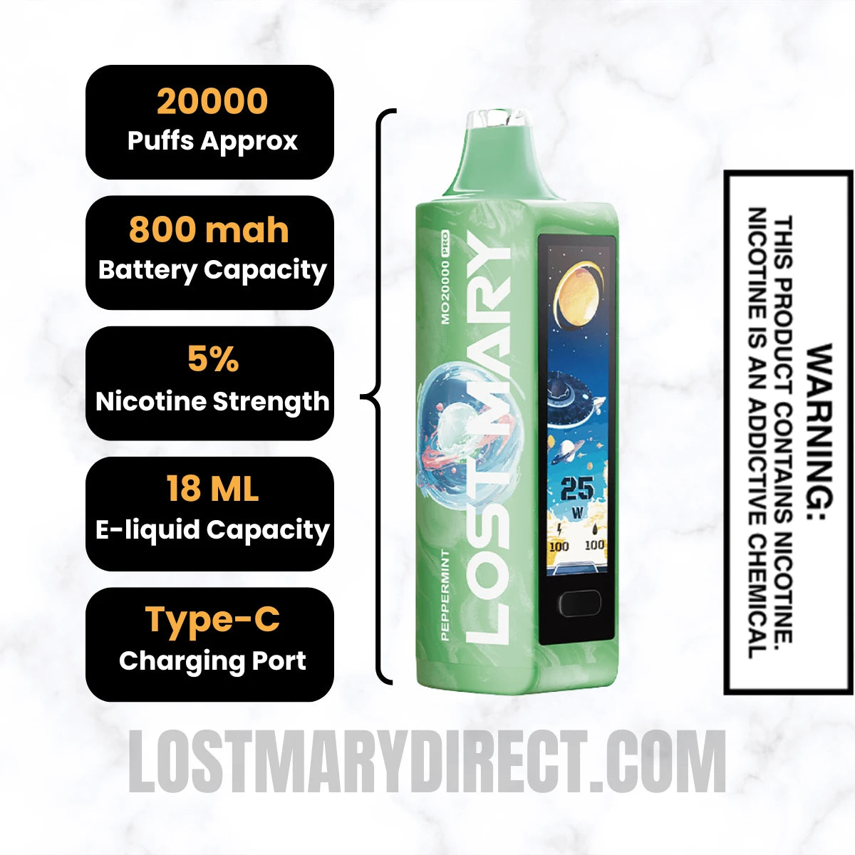 Peppermint Lost Mary MO20000 PRO Diposable Vape Specifications