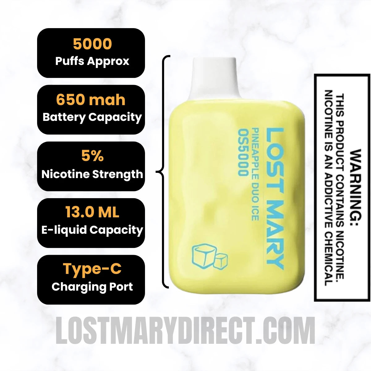Pineapple Duo Ice Lost Mary OS5000 Frozen edition VapeSpecifications
