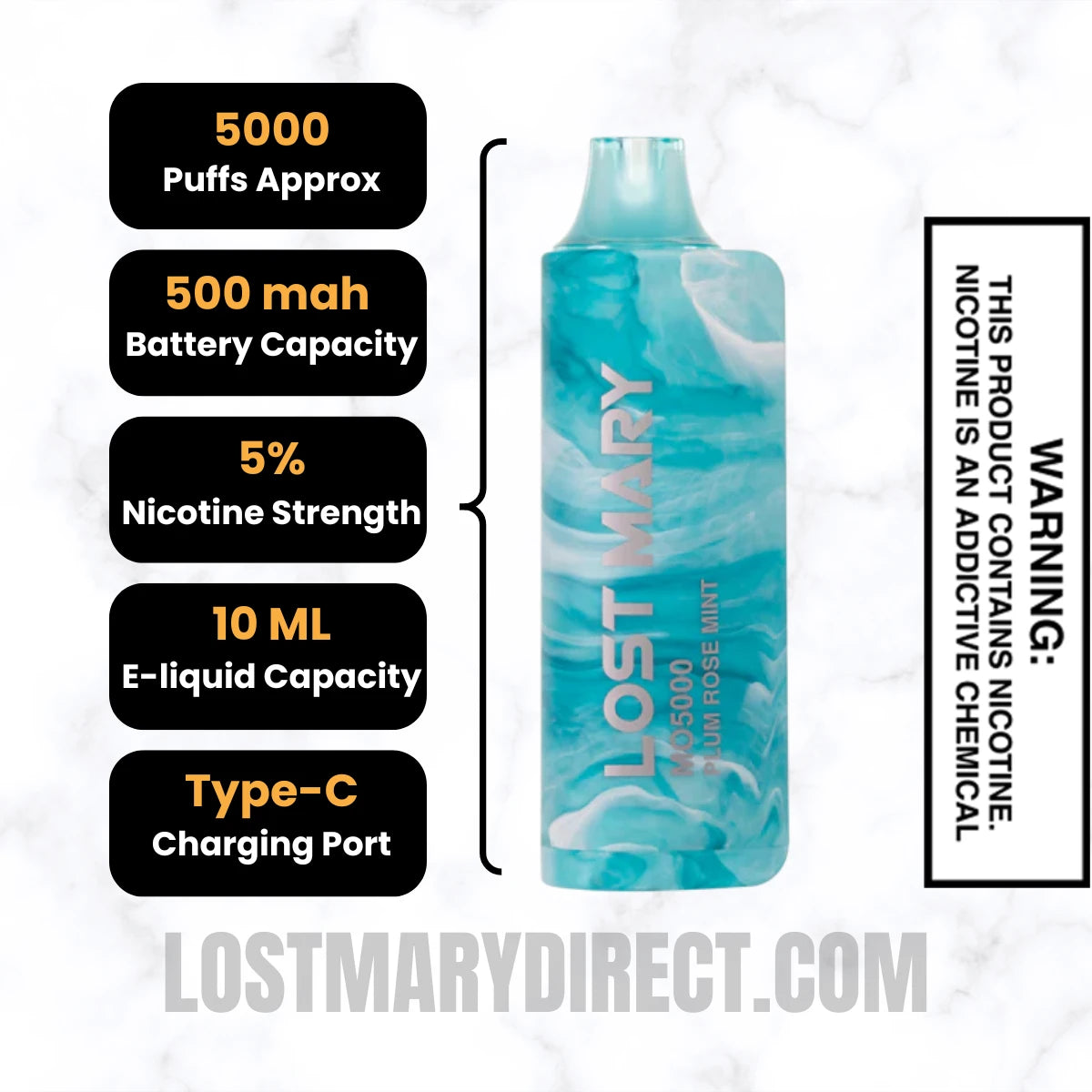 Plum Rose Mint Lost Mary MO5000 Disposable Vape Specifications