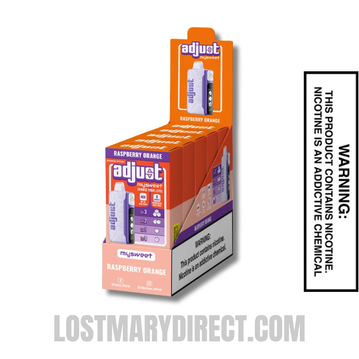 Raspberry Orange Adjust MySweet 40K Disposable Vape with Bundle box