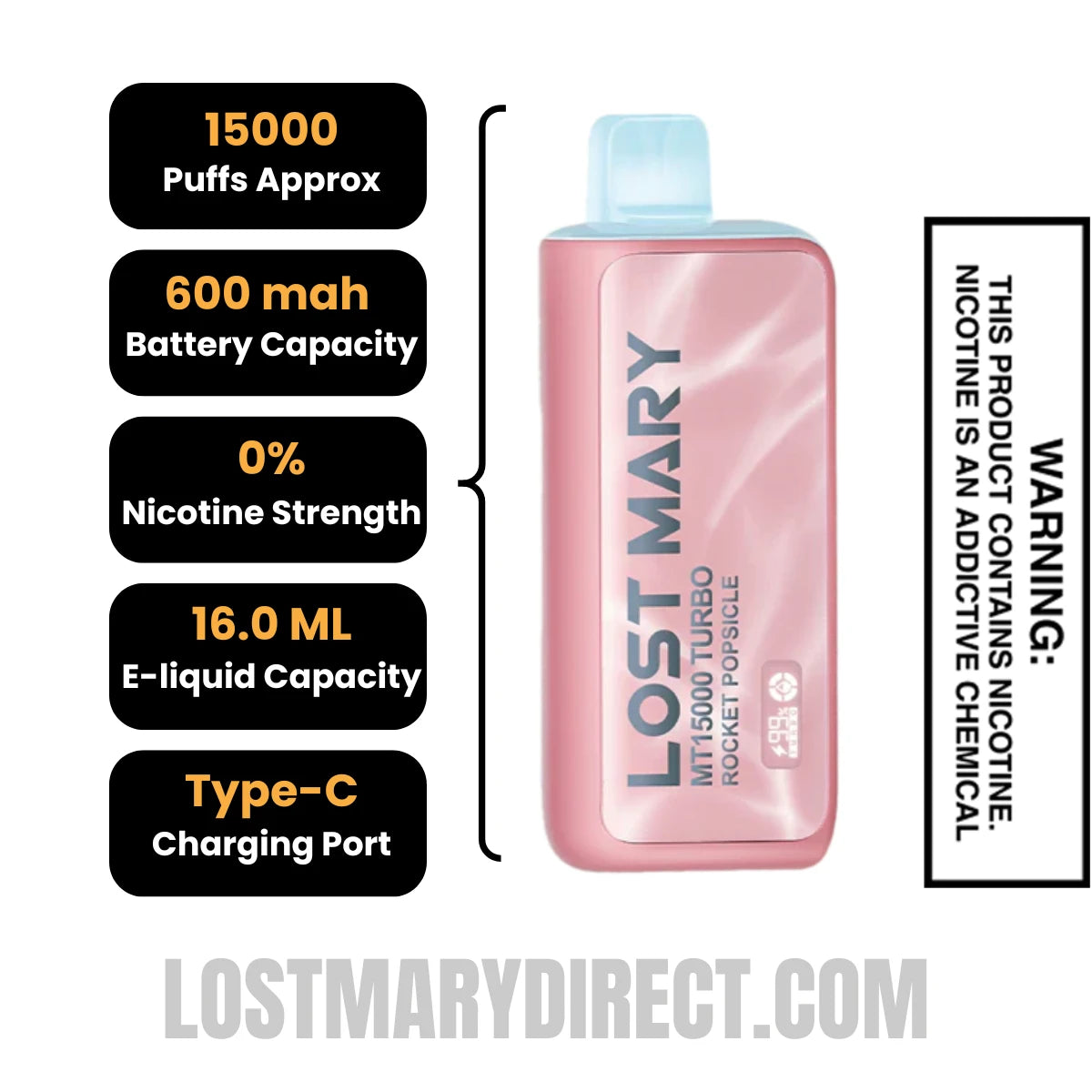 Rocket Popsicle Lost Mary MT15000 Turbo Vape - 0% Nic Specifications