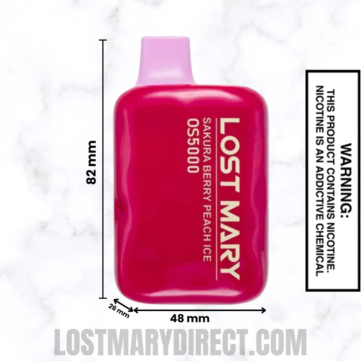 Sakura Berry Peach Ice Lost Mary OS5000 Disposable Vape Dimensions
