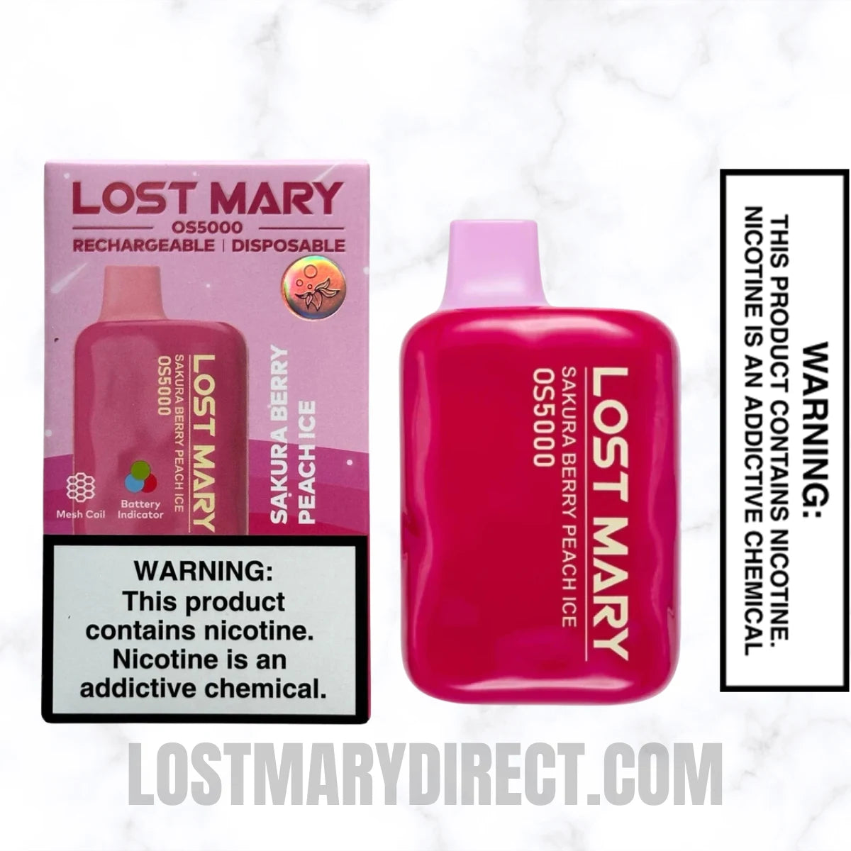 Sakura Berry Peach Ice Lost Mary OS5000 Disposable Vape With Package Box