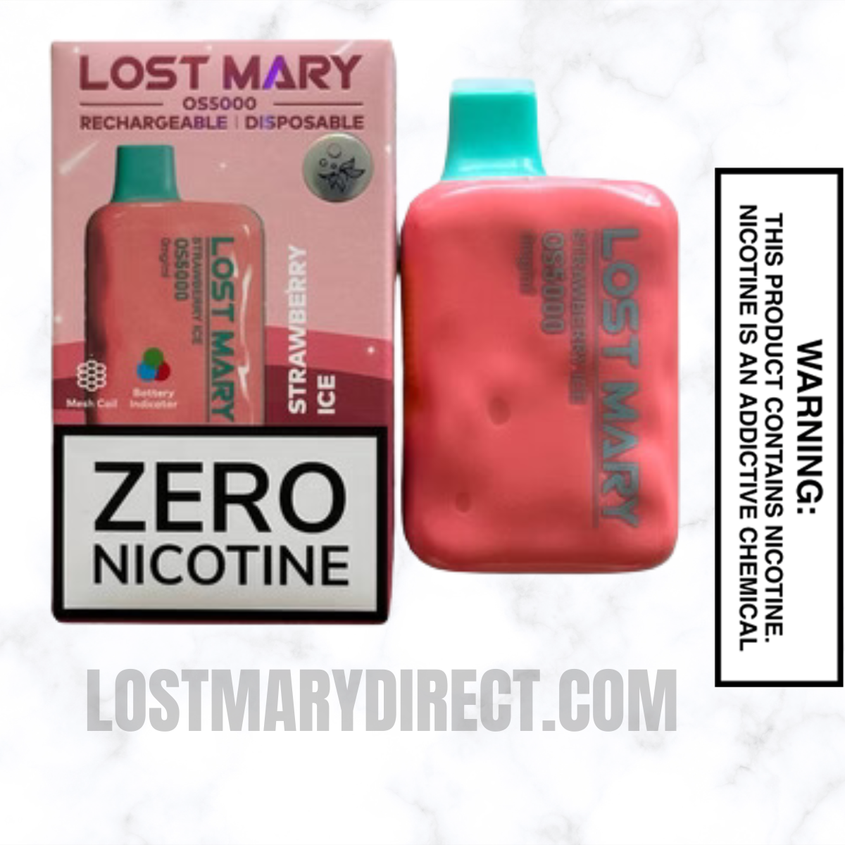 Strawberry Ice Lost Mary OS5000 Zero Nicotine Vape Package