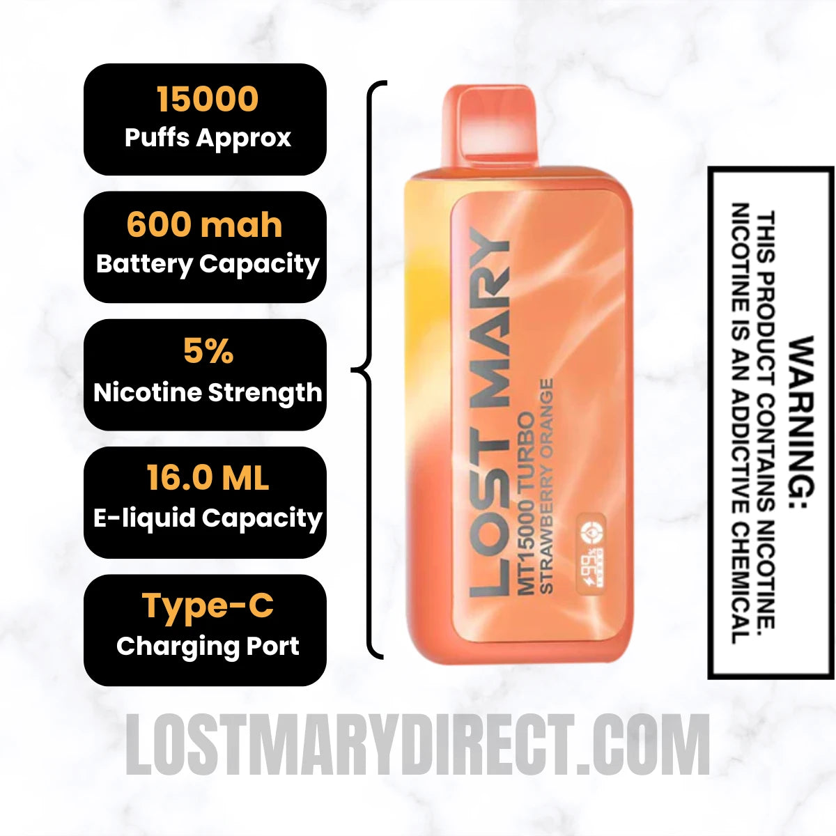 Strawberry Orange Lost Mary MO20000 PRO Diposable Vape Specifications