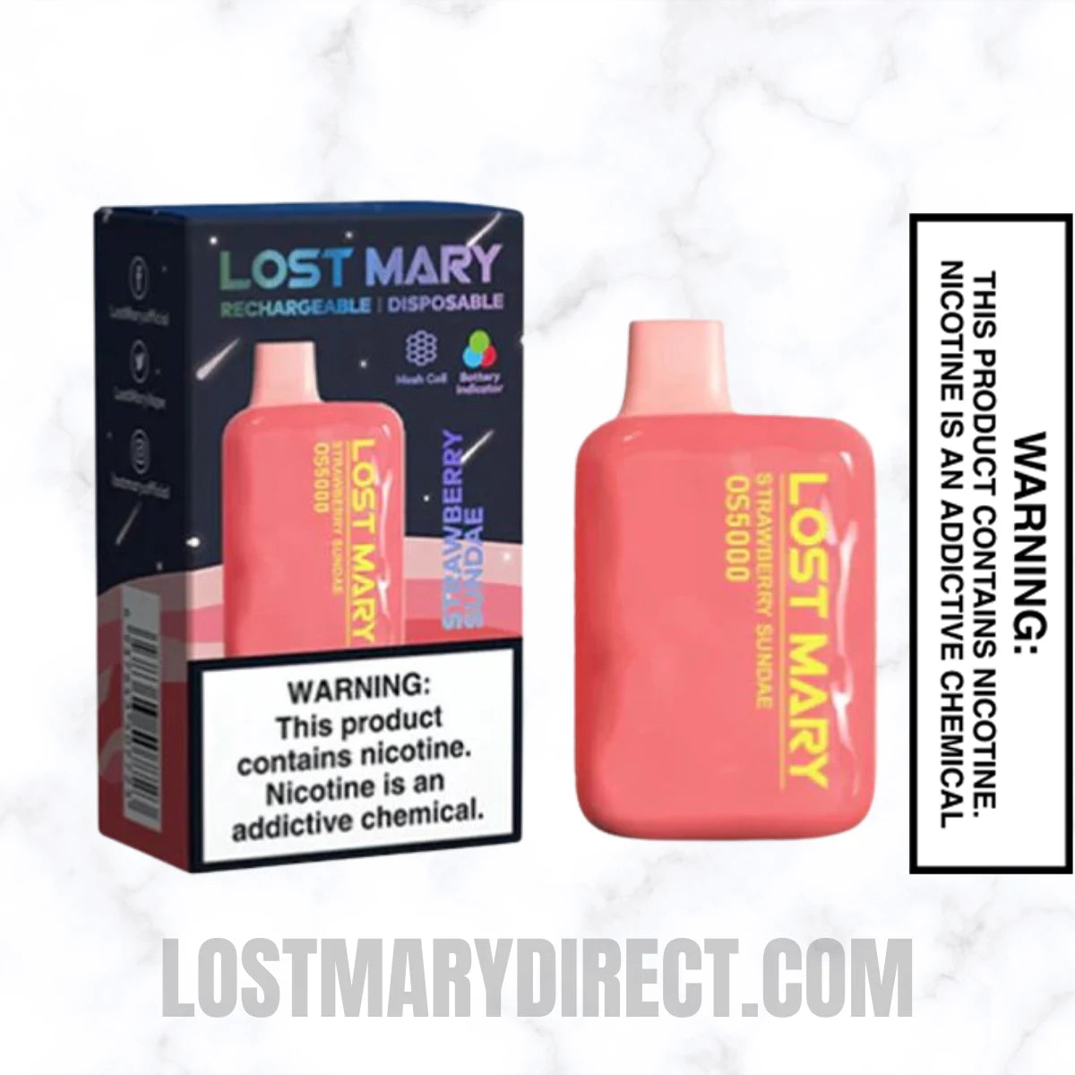 Strawberry Sundae Lost Mary OS5000 Disposable Vape With Package Box