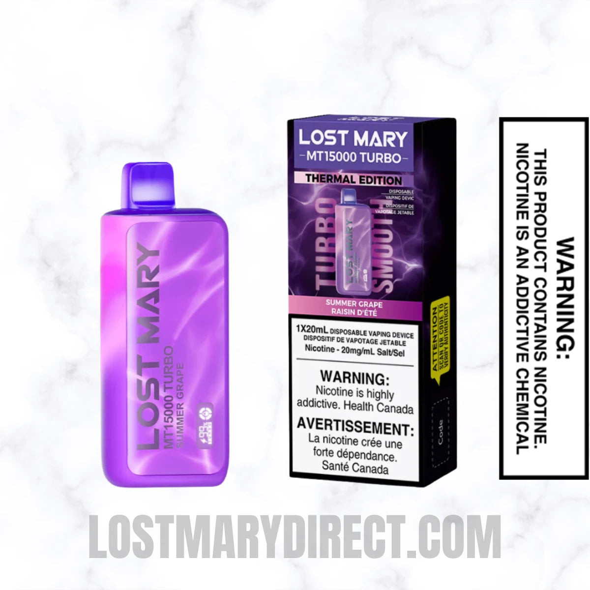 Summer Grape Lost Mary MT15000 TURBO Vape Dimension With Package Box