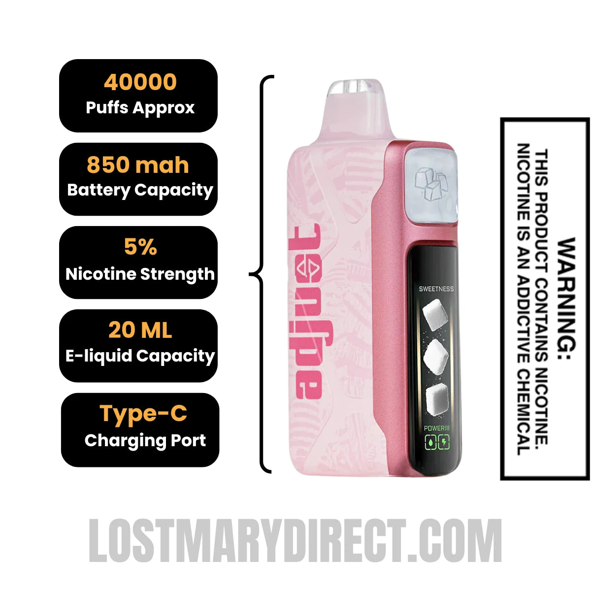 Triple Berry Adjust MySweet 40K Disposable Vape Specifcations
