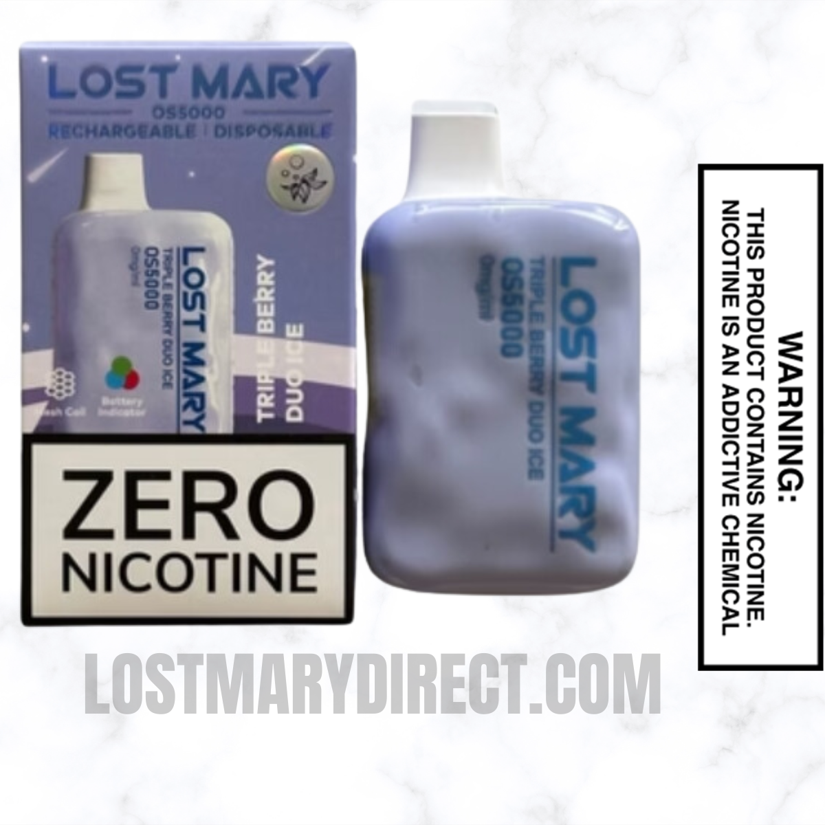 Triple Berry Duo Ice Lost Mary OS5000 Zero Nicotine Vape Package