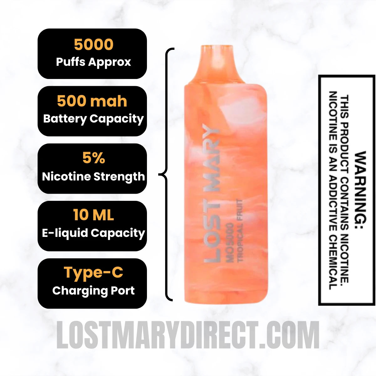Tropical Fruit Lost Mary MO5000 Disposable Vape Specifications