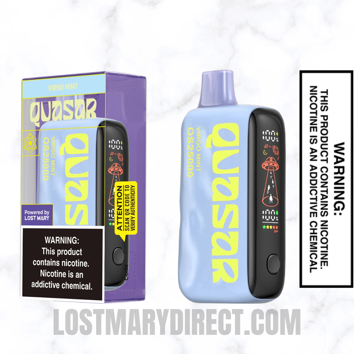 Virgo Mint Lost Mary Quasar OS25000 Diposable Vape with package box