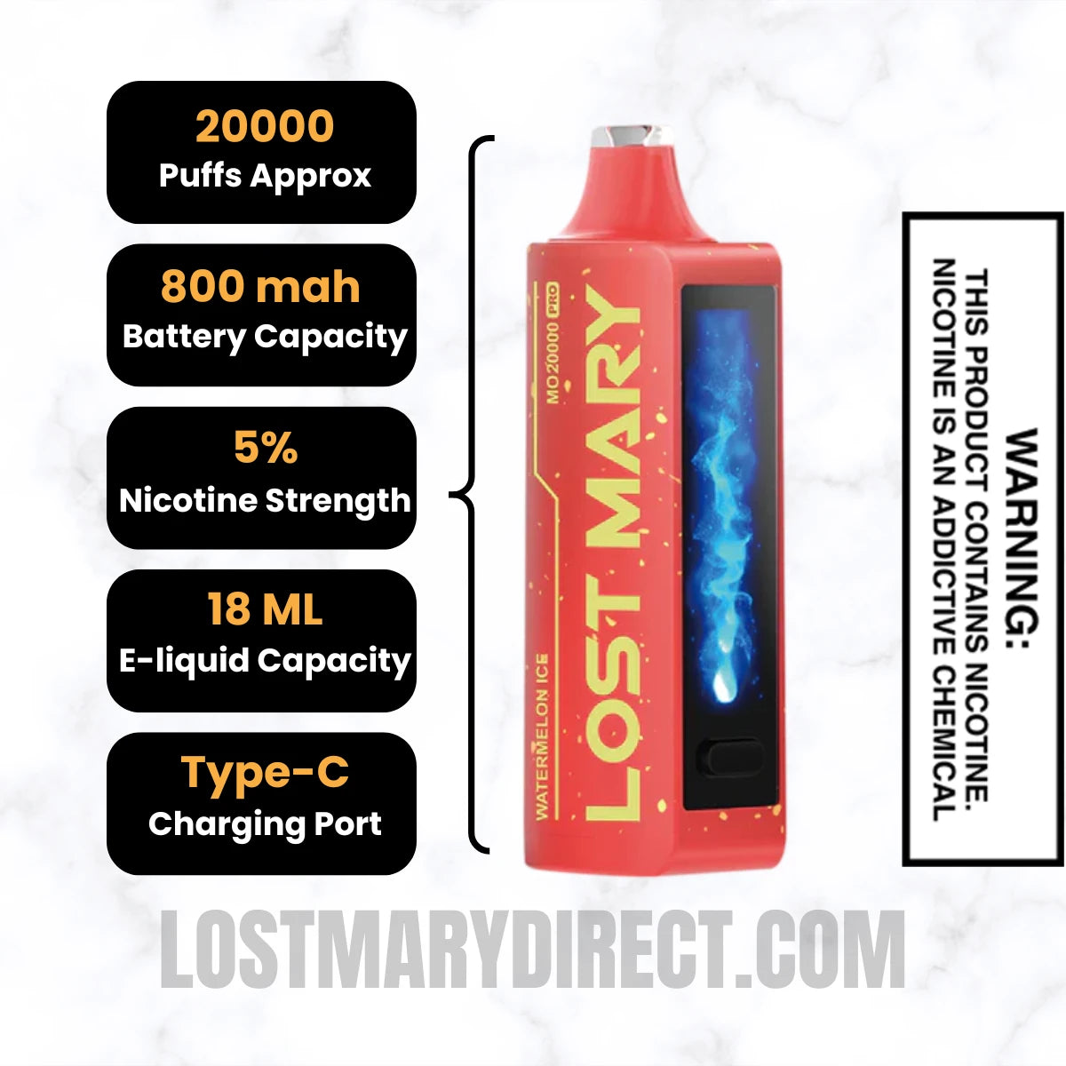 Watermelon Ice Lost Mary MO20000 PRO Diposable Vape Specifications