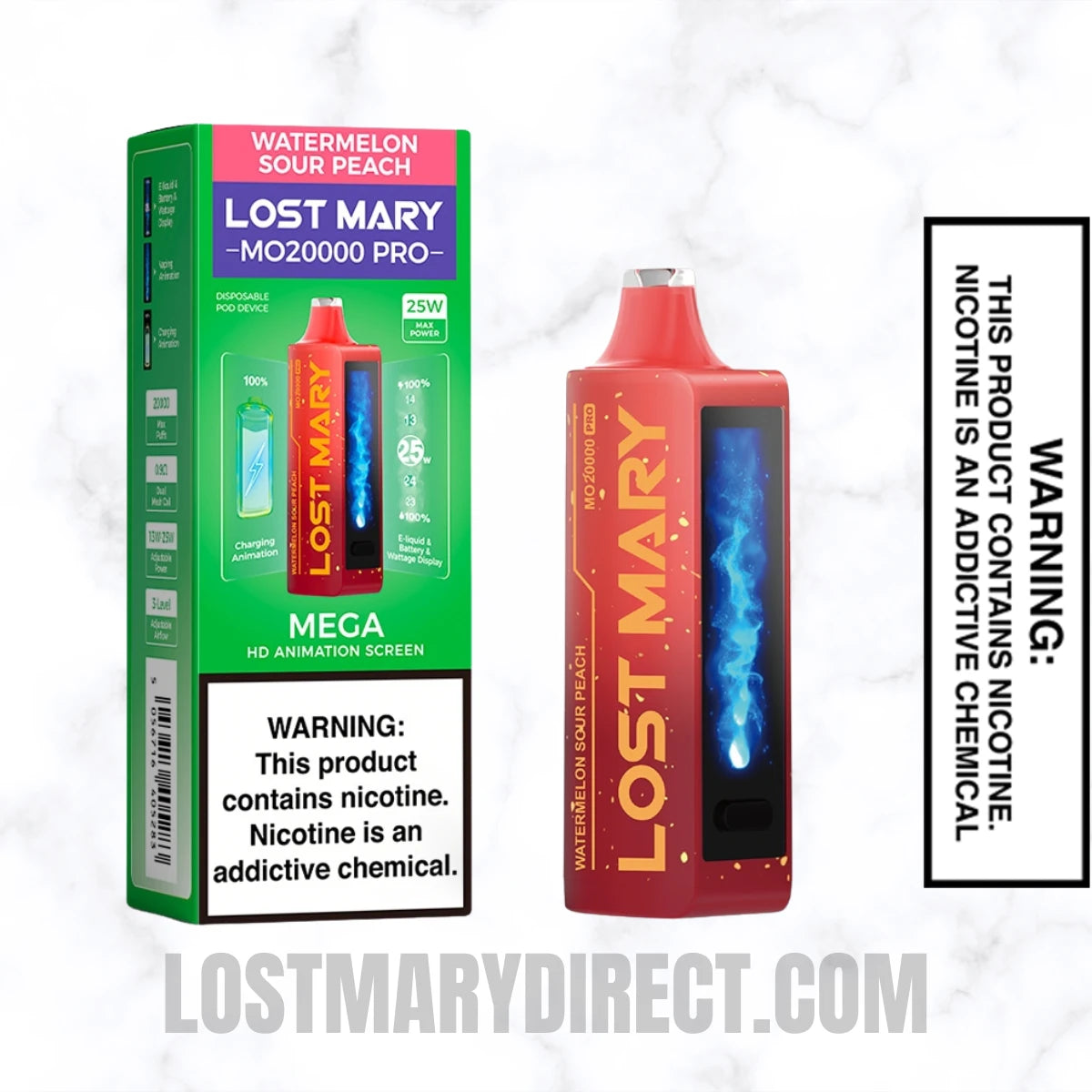 Watermelon Sour Peach Lost Mary MO20000 PRO Diposable Vape With Package Box