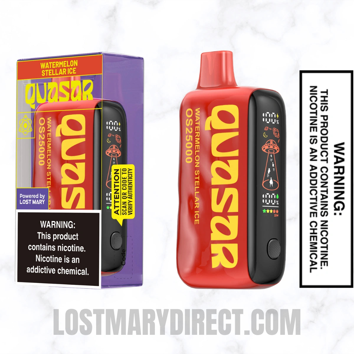Watermelon Stellar Ice Lost Mary Quasar OS25000 Diposable Vape with package box